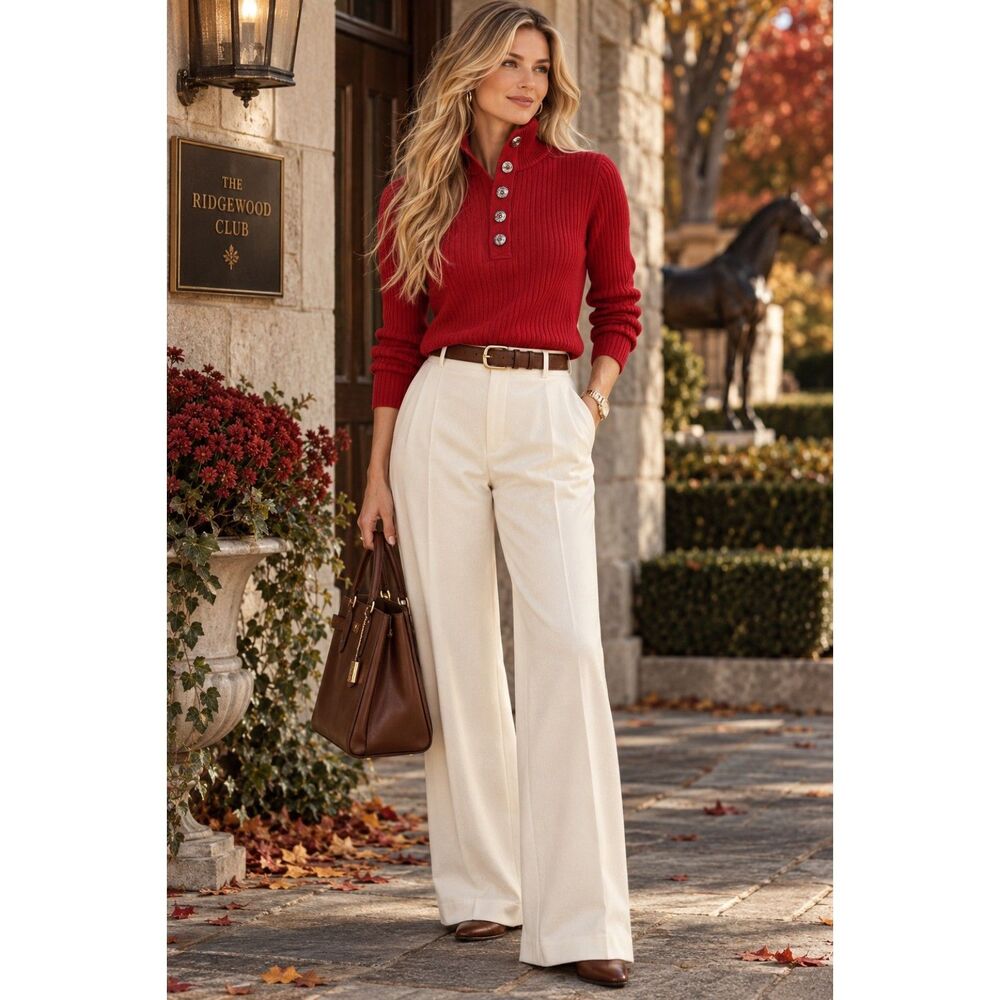 Lauren Jeans Co Ralph Lauren Womens L Red 100% Cotton Ribbed Mock Neck Sweater